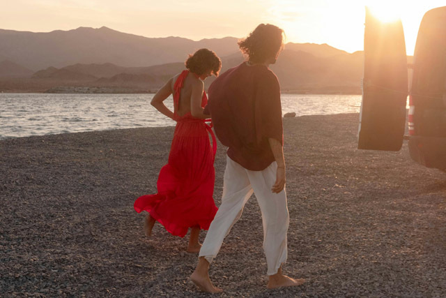 Couple experiencing first date on the beach