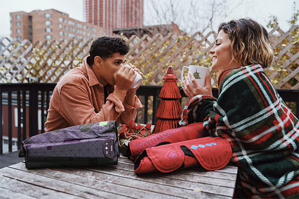 Couple at cafe during the holidays