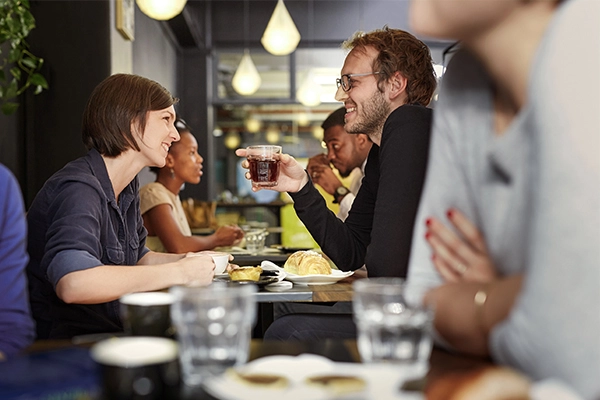 Couple at Busy Restaurants