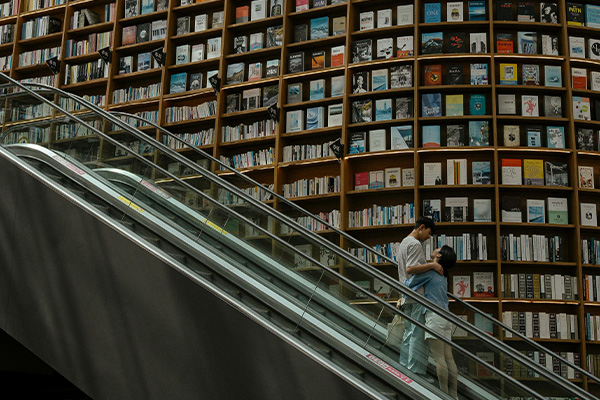 Couple on a First Date at a Library