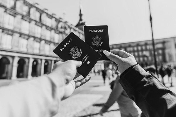 Couple displaying passports