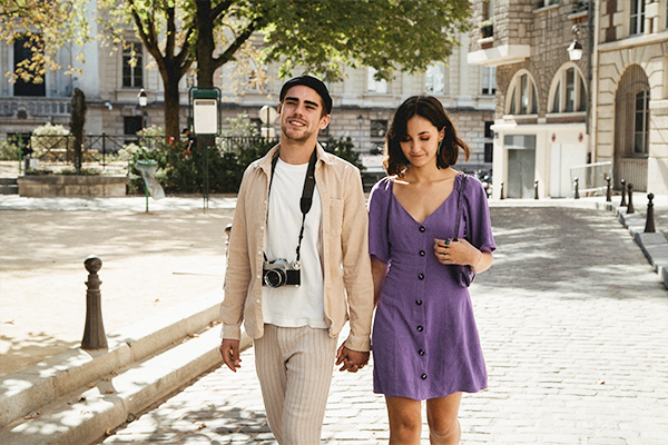 Couple walking in a park