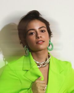 Woman in lime-green jacket